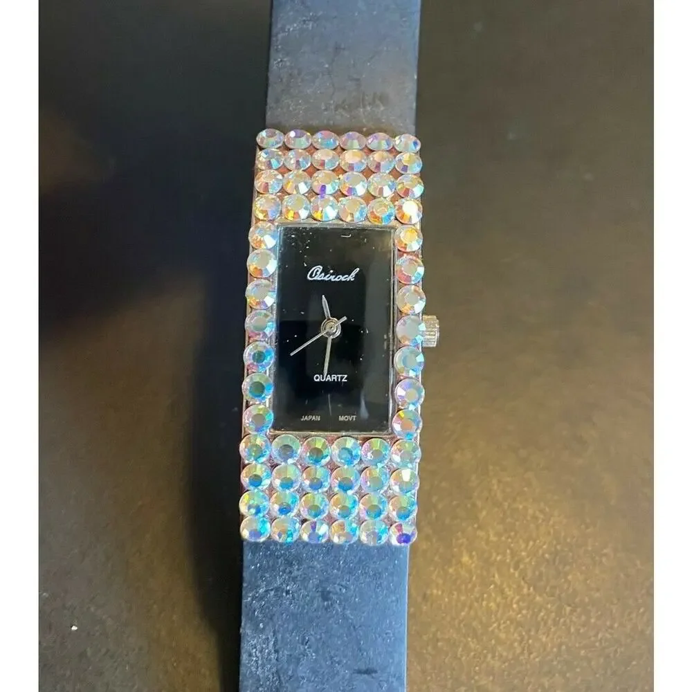 Women's Osirock Watch, Silver Tone Case with Crystal Accents, Black Face, Poly B